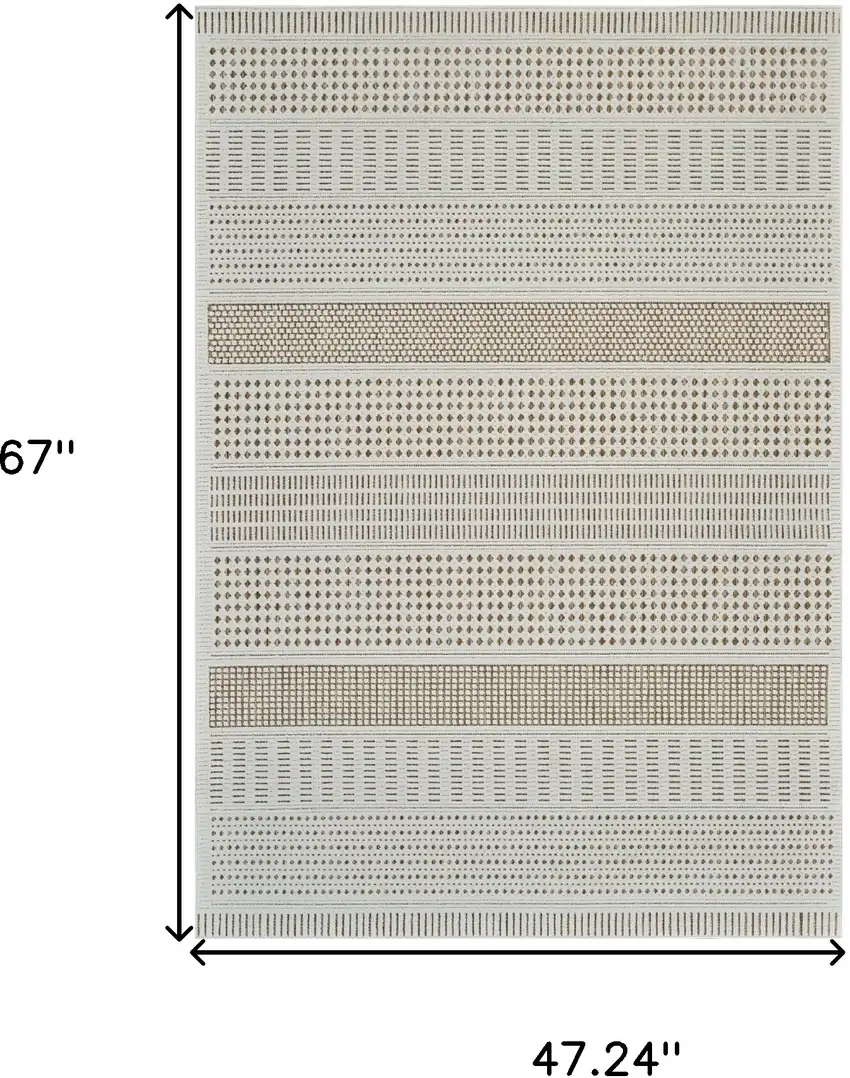 Beige and Brown Geometric Distressed Indoor Outdoor Area Rug Photo 3