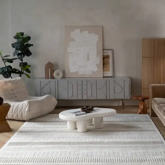 Beige And Brown Geometric Distressed Indoor Outdoor Area Rug Photo 5