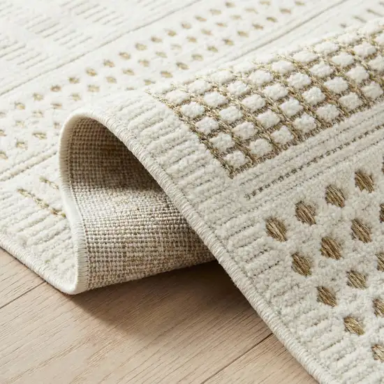 Beige and Brown Geometric Distressed Indoor Outdoor Area Rug Photo 3