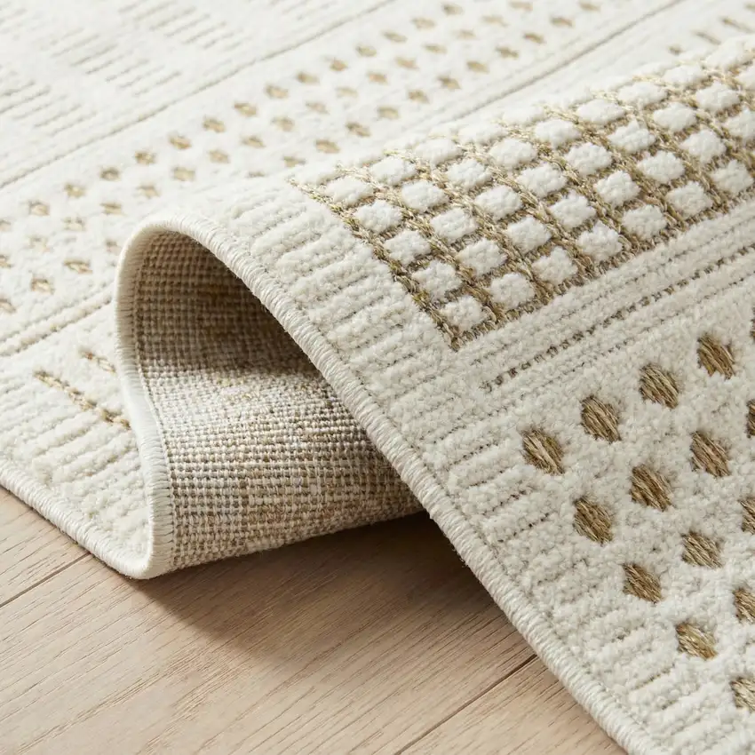 Beige and Brown Geometric Distressed Indoor Outdoor Area Rug Photo 3