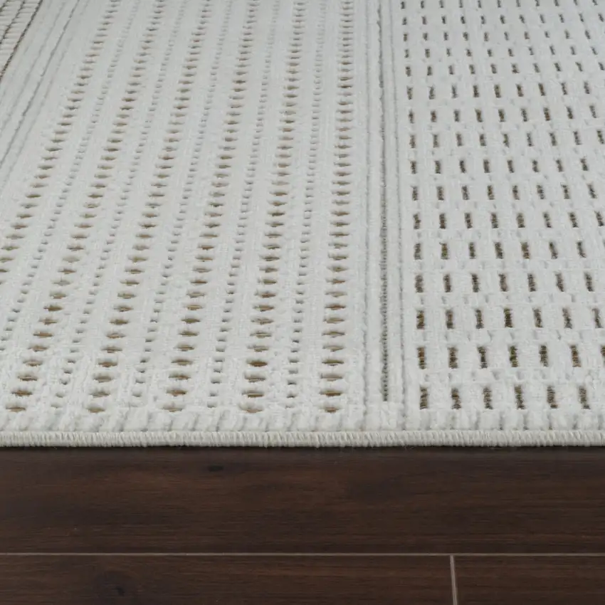 Beige and Brown Geometric Distressed Indoor Outdoor Area Rug Photo 8