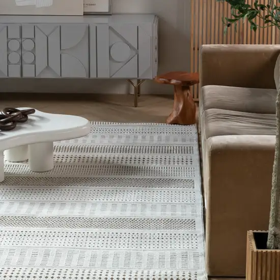 Beige and Brown Geometric Distressed Indoor Outdoor Area Rug Photo 6