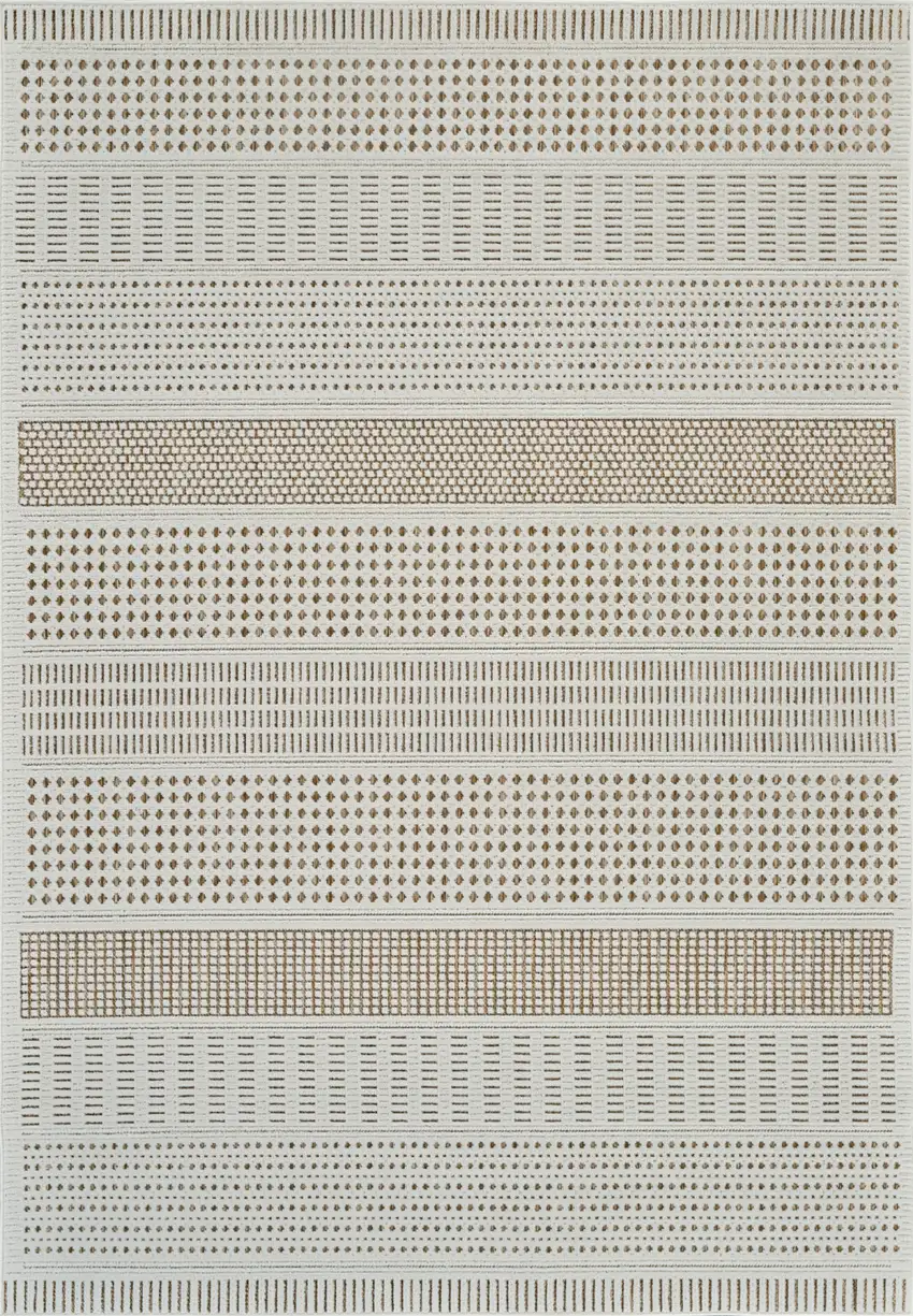 Beige and Brown Geometric Distressed Indoor Outdoor Area Rug Photo 2