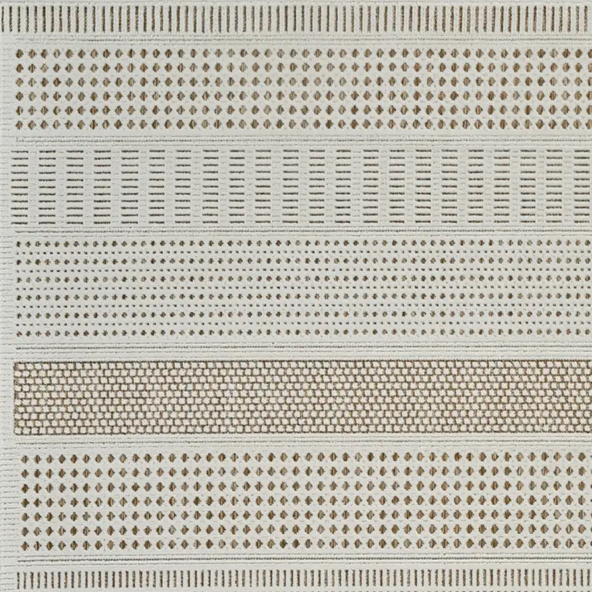 Beige and Brown Geometric Distressed Indoor Outdoor Area Rug Photo 5