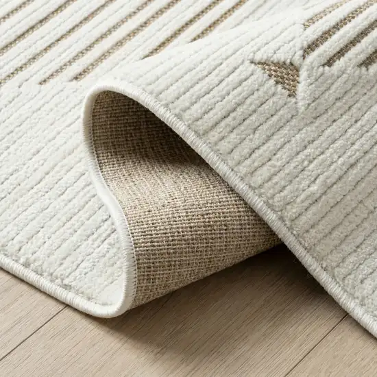 Beige and Brown Geometric Distressed Indoor Outdoor Area Rug Photo 4