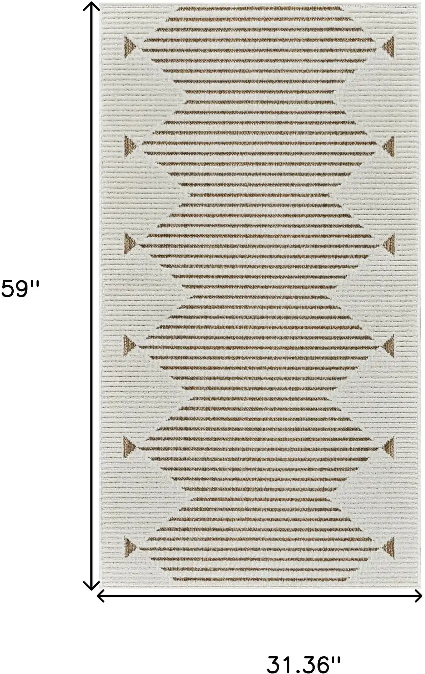 Beige and Brown Geometric Distressed Indoor Outdoor Area Rug Photo 3