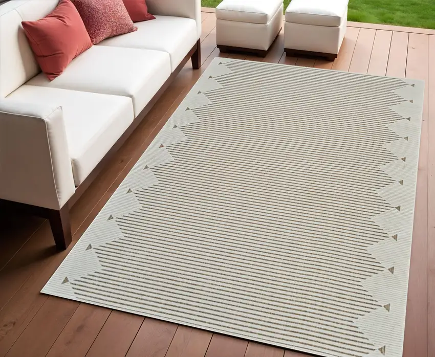 Beige and Brown Geometric Distressed Indoor Outdoor Area Rug Photo 1
