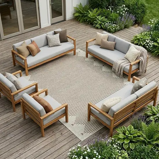 Beige and Brown Geometric Distressed Indoor Outdoor Area Rug Photo 1