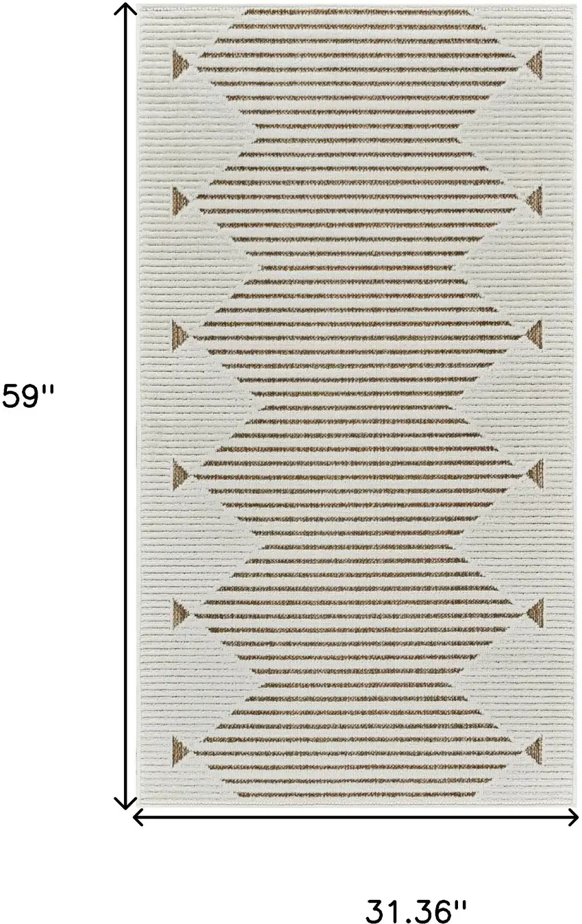 Beige and Brown Geometric Distressed Indoor Outdoor Area Rug Photo 3