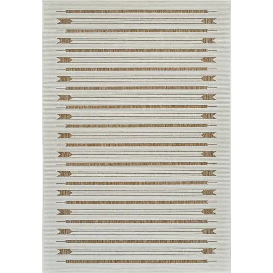 Beige and Brown Geometric Distressed Indoor Outdoor Area Rug Photo 3