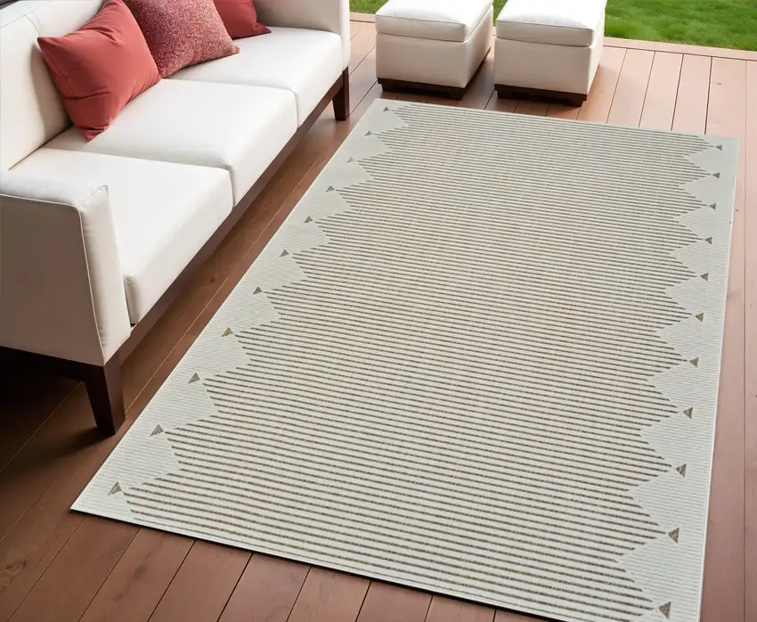 Beige and Brown Geometric Distressed Indoor Outdoor Area Rug Photo 1