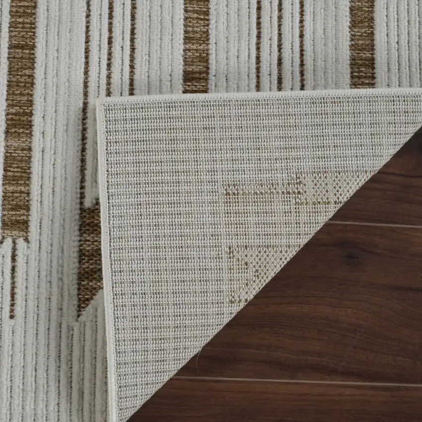 Beige and Brown Geometric Distressed Indoor Outdoor Area Rug Photo 5