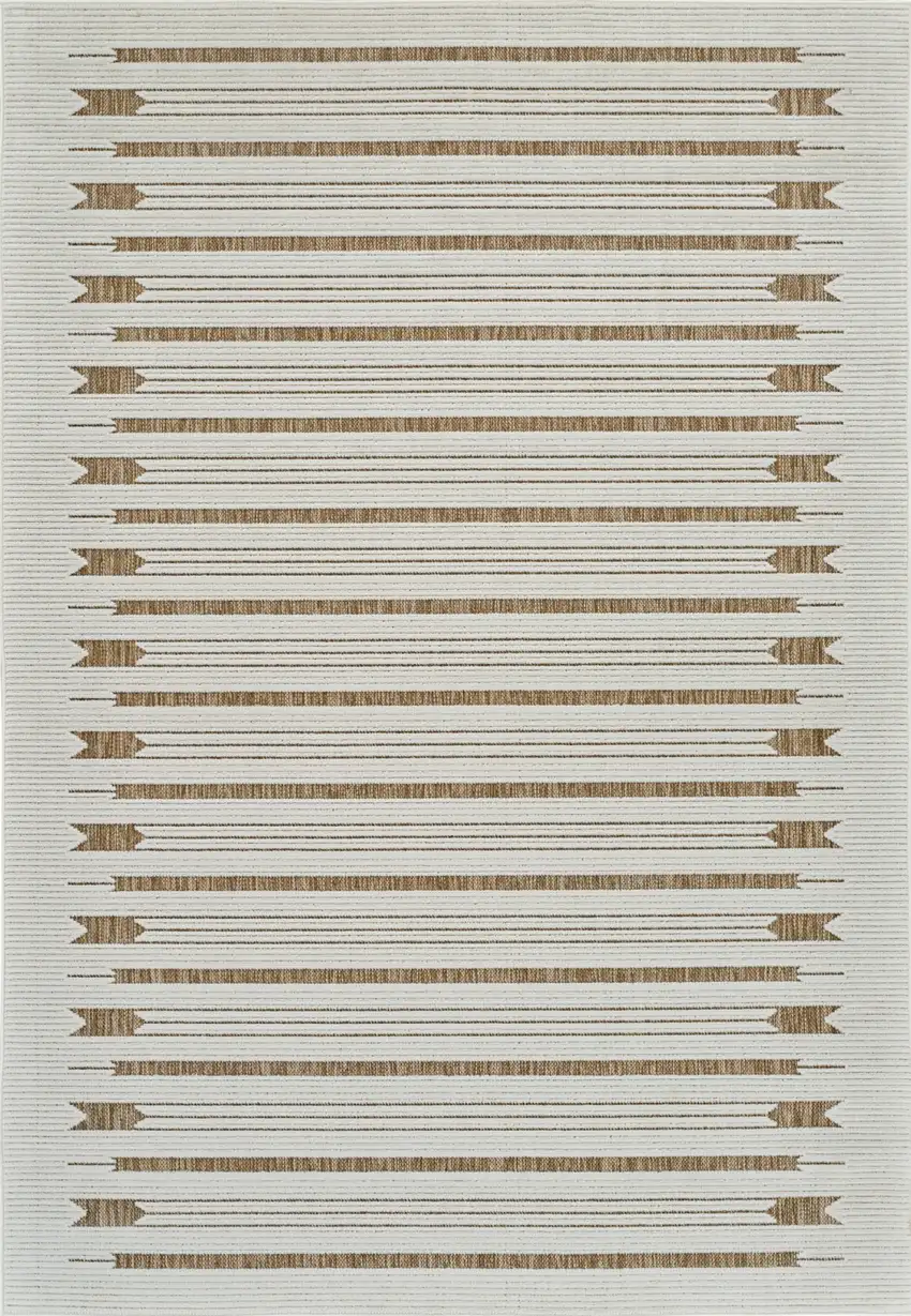 Beige and Brown Geometric Distressed Indoor Outdoor Area Rug Photo 3