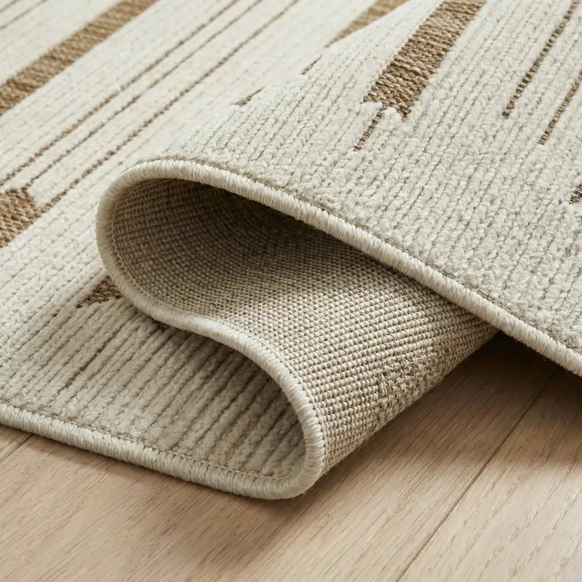 Beige And Brown Geometric Distressed Indoor Outdoor Area Rug Photo 4