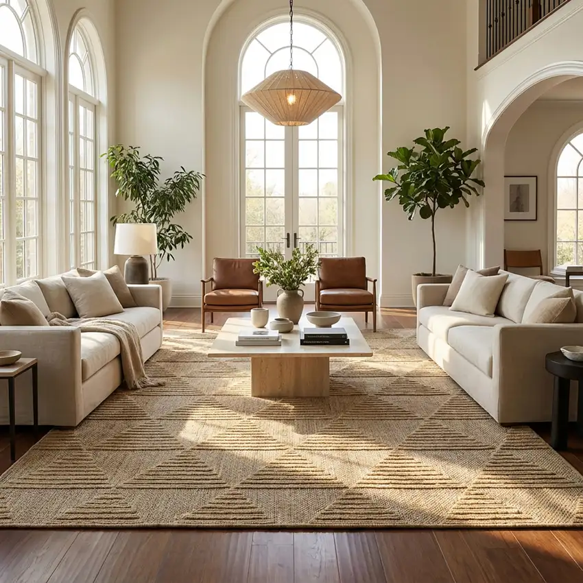 Beige and Brown Geometric Distressed Indoor Outdoor Area Rug Photo 7