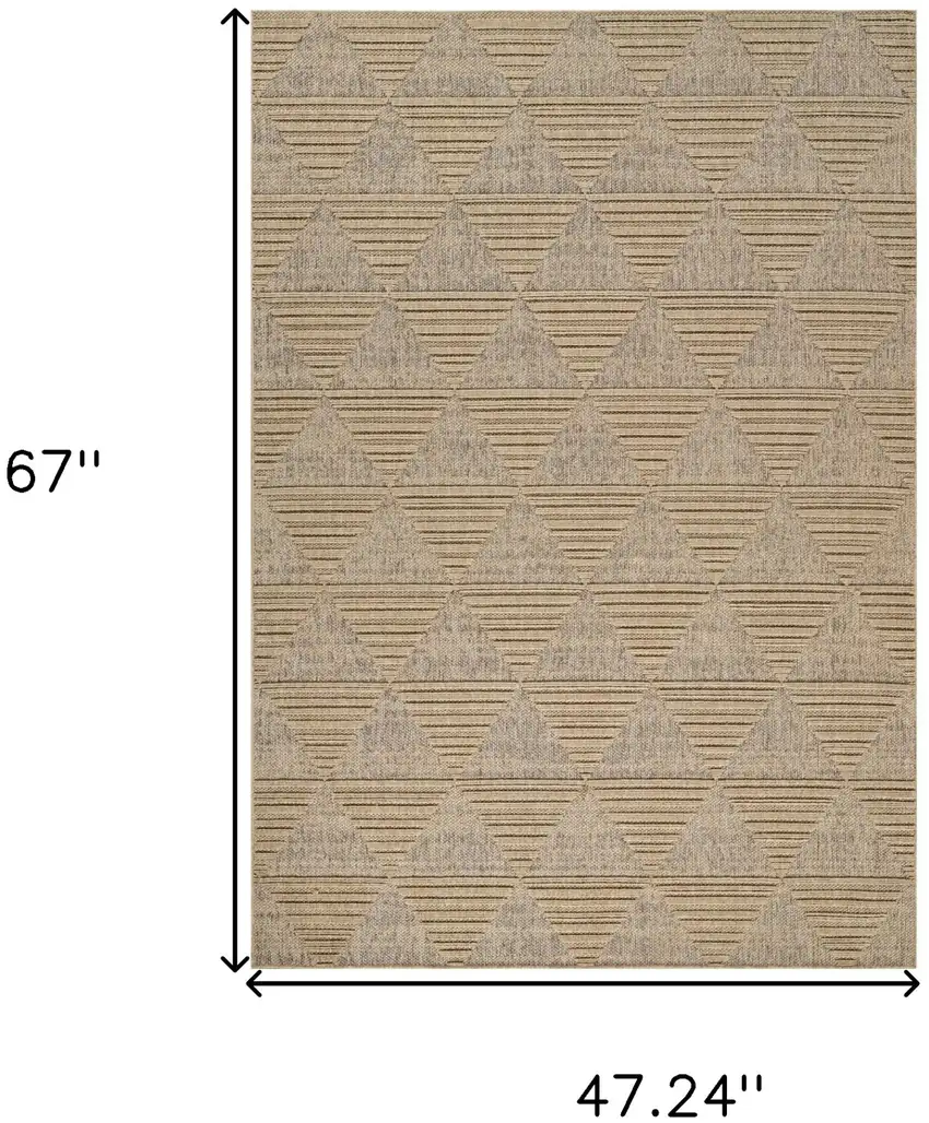 Beige and Brown Geometric Distressed Indoor Outdoor Area Rug Photo 3