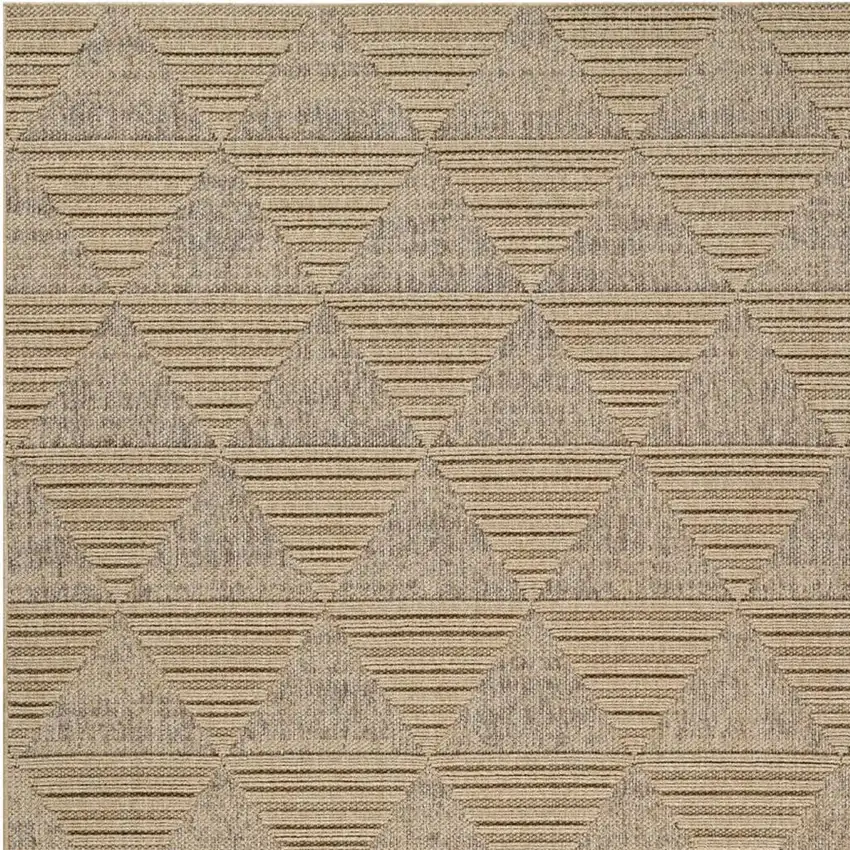 Beige and Brown Geometric Distressed Indoor Outdoor Area Rug Photo 3