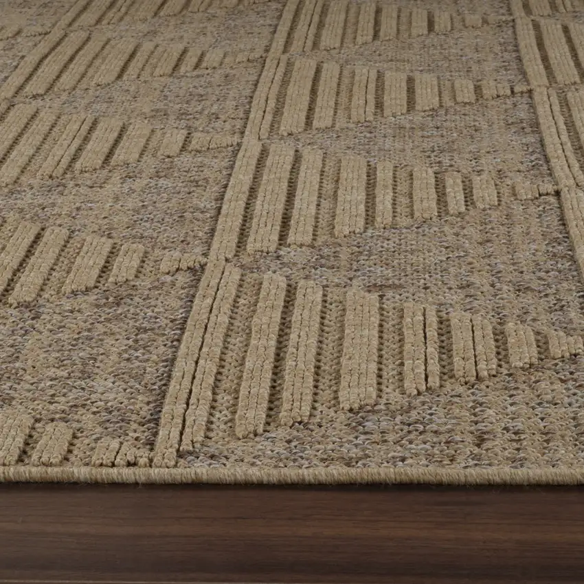 Beige and Brown Geometric Distressed Indoor Outdoor Area Rug Photo 9