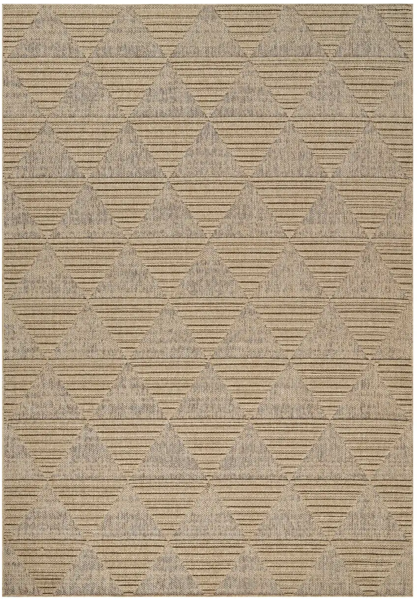 Beige and Brown Geometric Distressed Indoor Outdoor Area Rug Photo 2