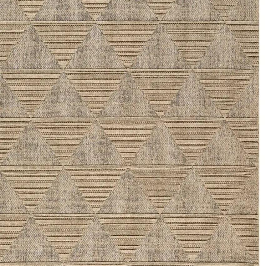 Beige and Brown Geometric Distressed Indoor Outdoor Area Rug Photo 4