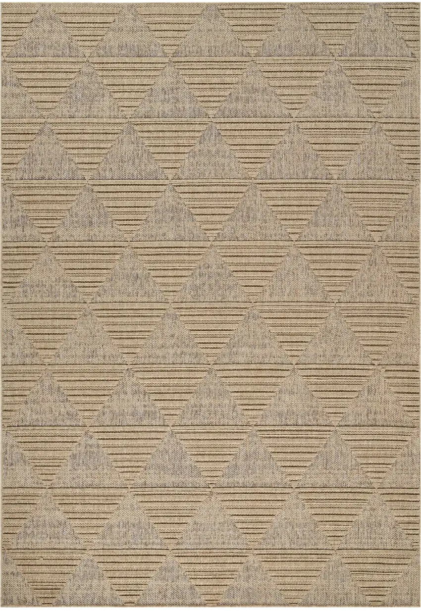Beige and Brown Geometric Distressed Indoor Outdoor Area Rug Photo 2