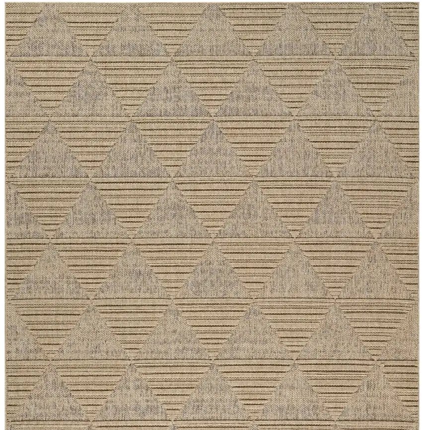 Beige and Brown Geometric Distressed Indoor Outdoor Area Rug Photo 4