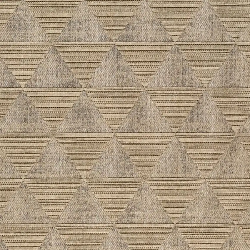 Beige and Brown Geometric Distressed Indoor Outdoor Area Rug Photo 1