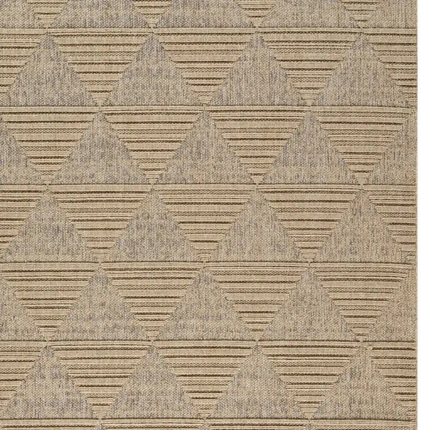 Beige and Brown Geometric Distressed Indoor Outdoor Area Rug Photo 5