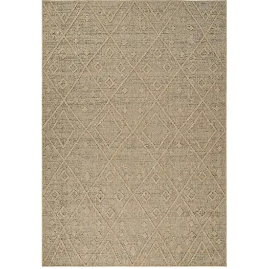 Beige and Brown Geometric Distressed Indoor Outdoor Area Rug Photo 2