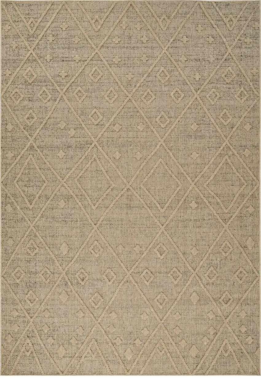 Beige and Brown Geometric Distressed Indoor Outdoor Area Rug Photo 2
