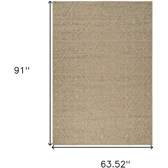 Beige and Brown Geometric Distressed Indoor Outdoor Area Rug Photo 3