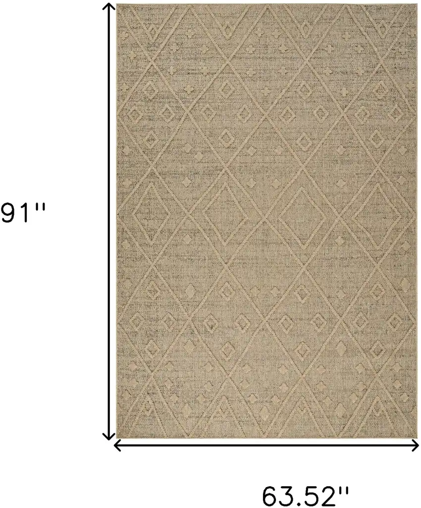 Beige and Brown Geometric Distressed Indoor Outdoor Area Rug Photo 3