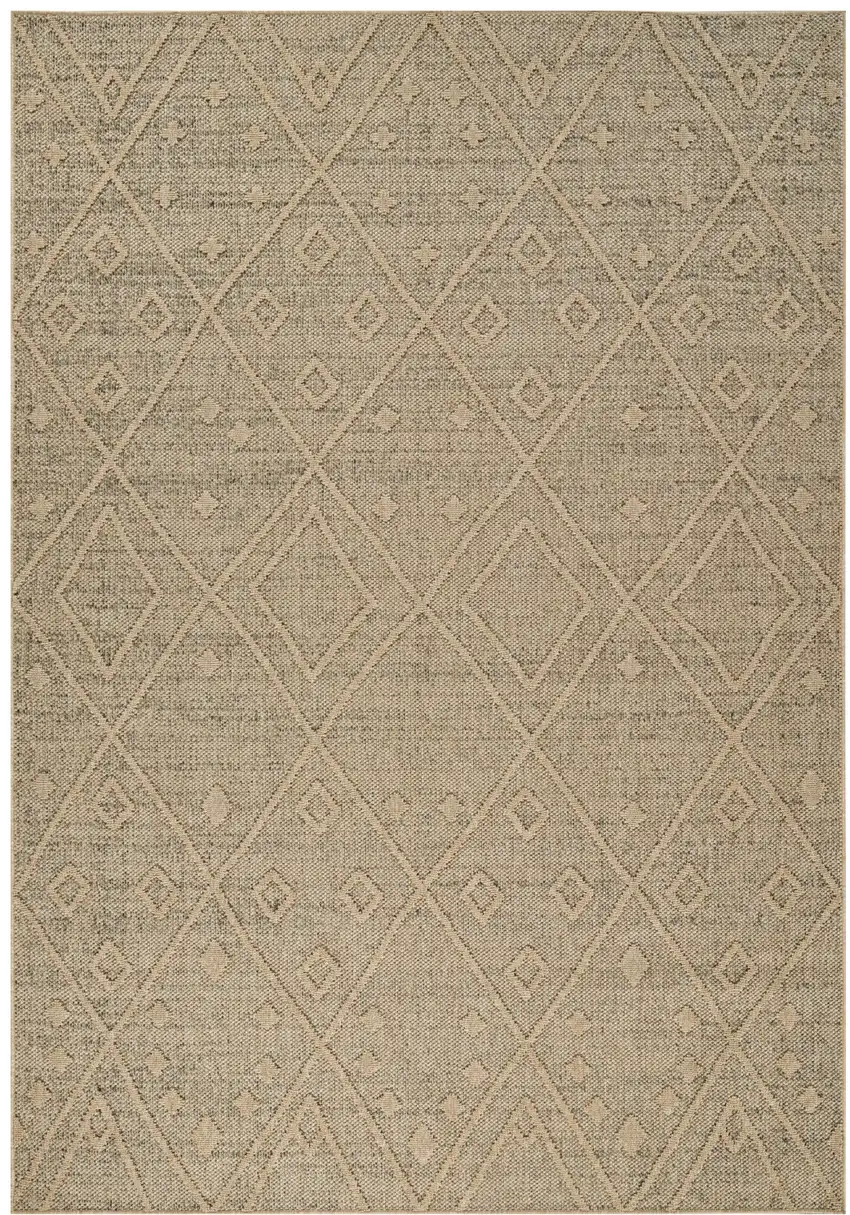 Beige and Brown Geometric Distressed Indoor Outdoor Area Rug Photo 2