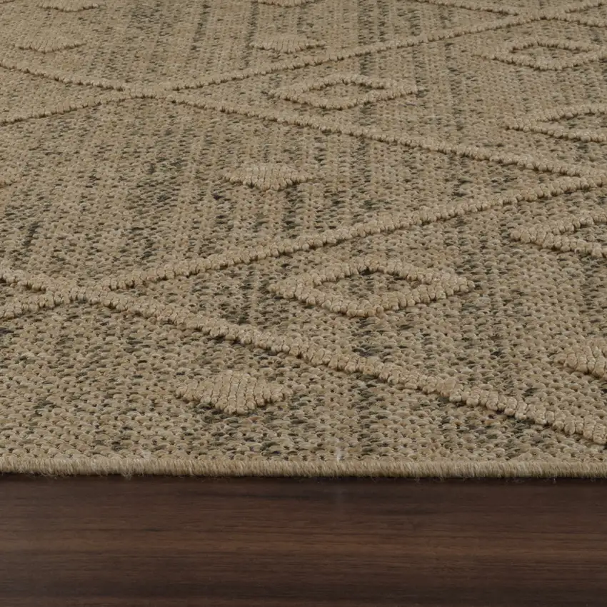 Beige and Brown Geometric Distressed Indoor Outdoor Area Rug Photo 4