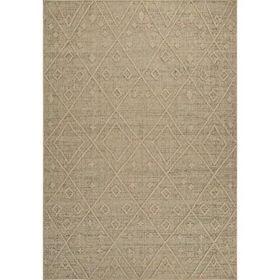 Beige and Brown Geometric Distressed Indoor Outdoor Area Rug Photo 4