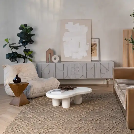 Beige and Brown Geometric Distressed Indoor Outdoor Area Rug Photo 1