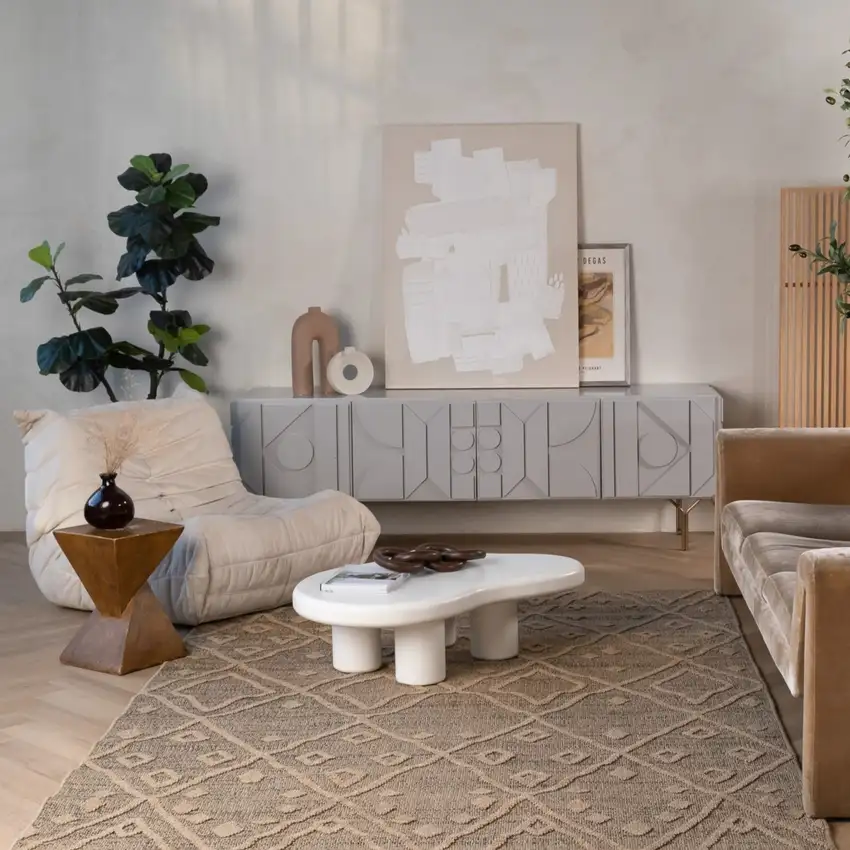 Beige and Brown Geometric Distressed Indoor Outdoor Area Rug Photo 1