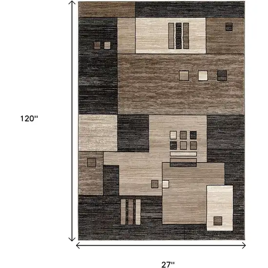 10' Beige Abstract Power Loom Runner Rug Photo 3