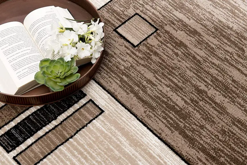 Beige and Brown Geometric Runner Rug Photo 6