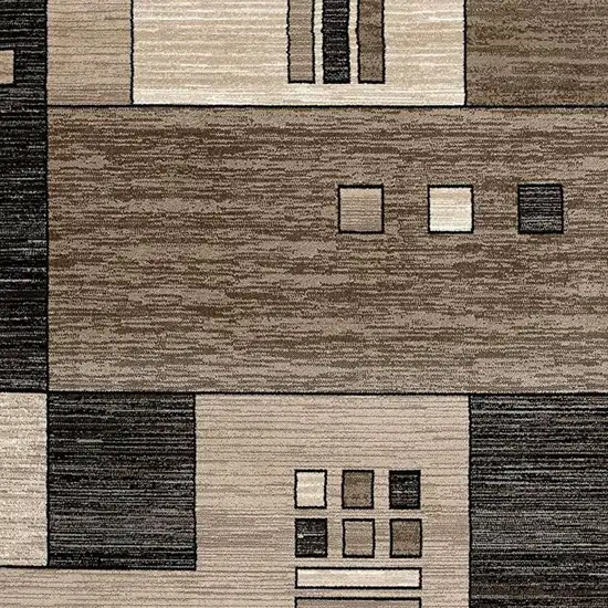 13' Beige And Brown Geometric Shag Runner Rug Photo 4