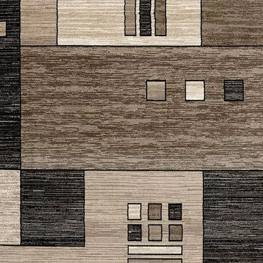 13' Beige And Brown Geometric Shag Runner Rug Photo 4