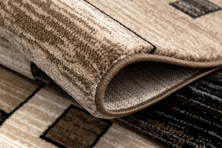 Beige and Brown Geometric Runner Rug Photo 5