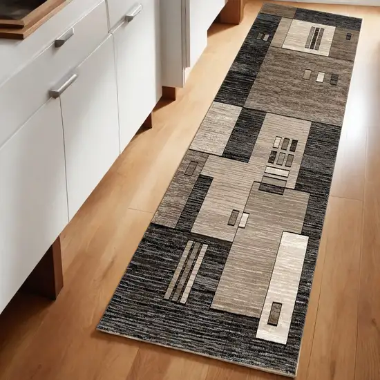 8' Beige Abstract Power Loom Runner Rug Photo 1