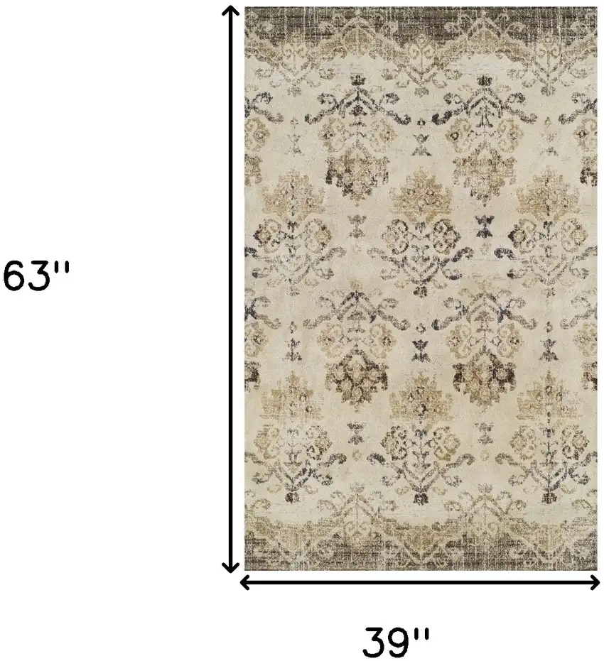 Beige and Brown Oriental Area Rug Photo 9