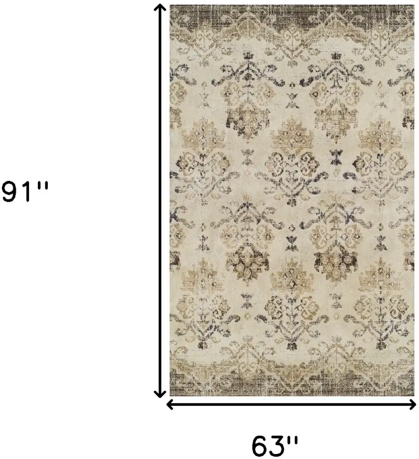 Beige and Brown Oriental Area Rug Photo 9