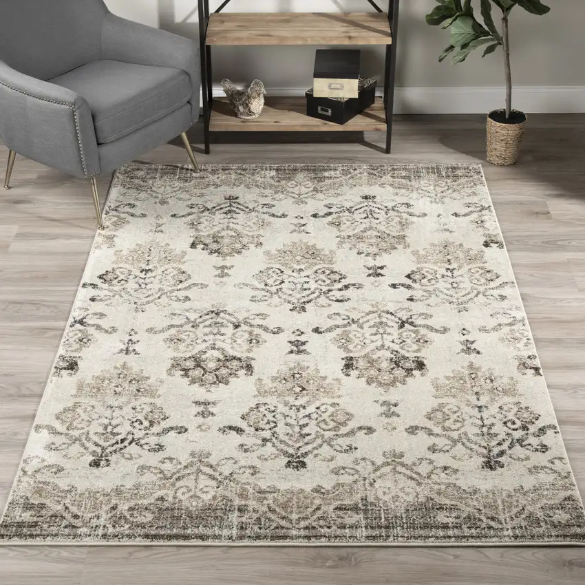 Beige and Brown Oriental Area Rug Photo 8