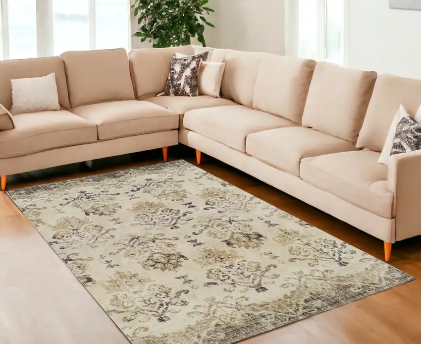 Beige and Brown Oriental Area Rug Photo 1