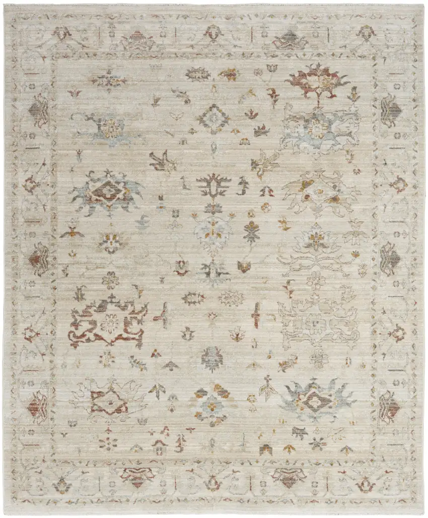 Beige and Brown Oriental Power Loom Distressed Area Rug With Fringe Photo 1