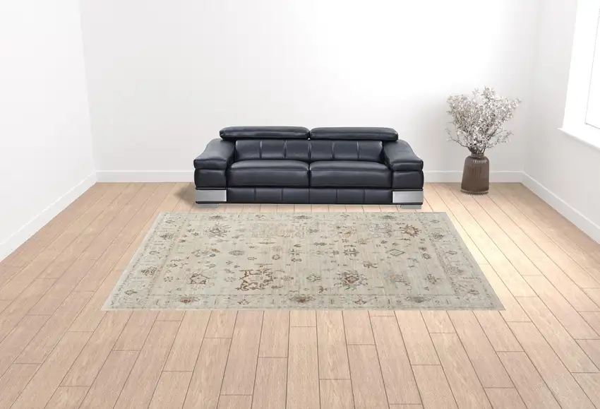 Beige and Brown Oriental Power Loom Distressed Area Rug With Fringe Photo 2