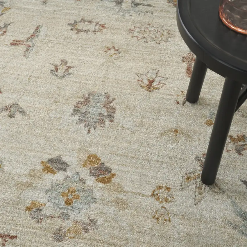 Beige and Brown Oriental Power Loom Distressed Area Rug With Fringe Photo 9